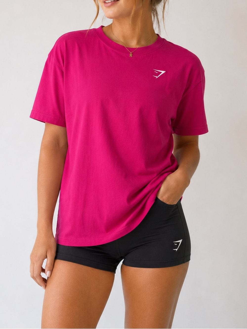 Gymshark Pink Magenta Logo Tee Athletic Workout Training Gym Casual Athleisure